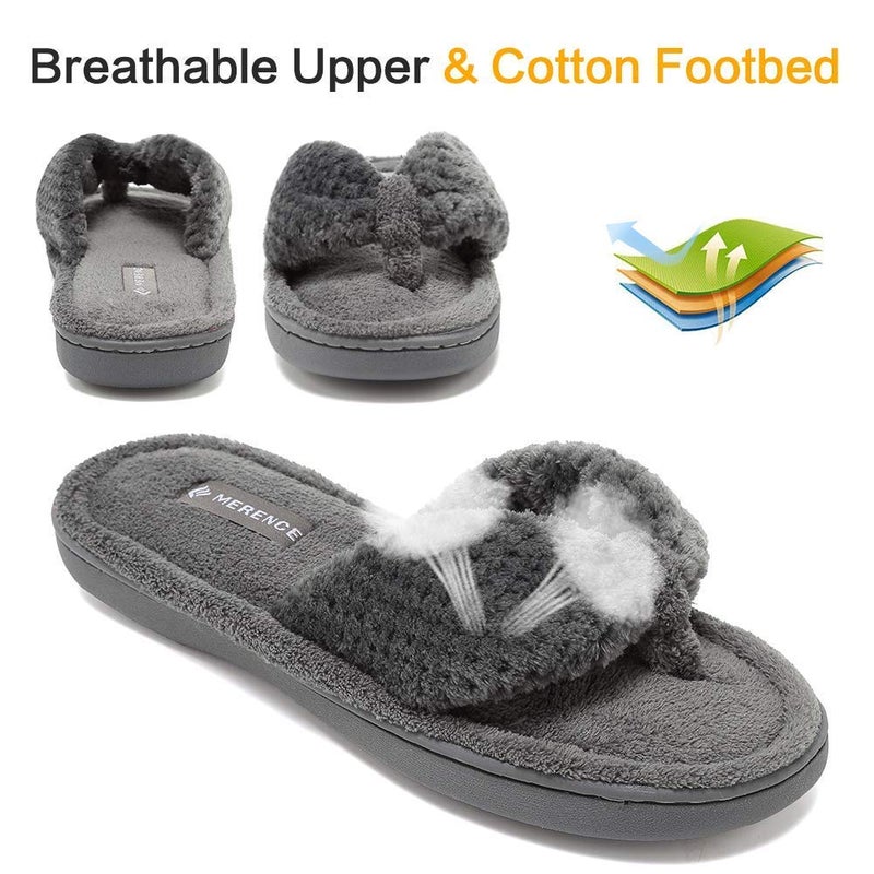 CIOR Women's Cozy Memory Foam Spa Thong Flip Flops House Indoor Slippers Plush Gridding Velvet Lining Clog Style-U1MTW017-22-Dark Gray -42-43 - Image 3